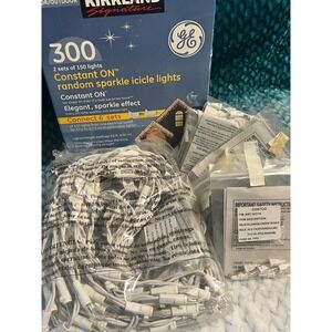 Kirkland Signature GE 300 Icicle Light ConstantON Random Sparkle White Wire Xmas